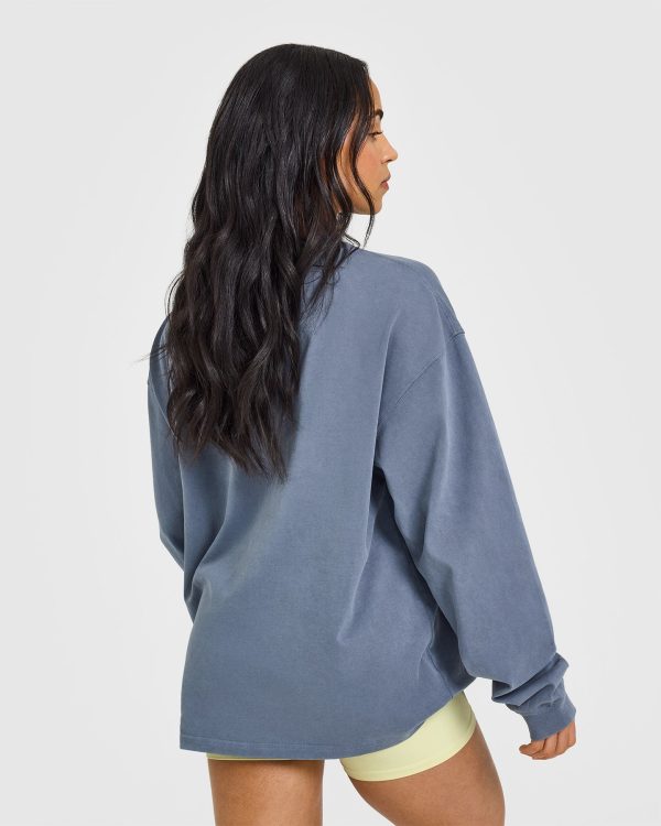 Oner Graphic Washed Long Sleeve Top | Granite Blue Hot on Sale - Image 4