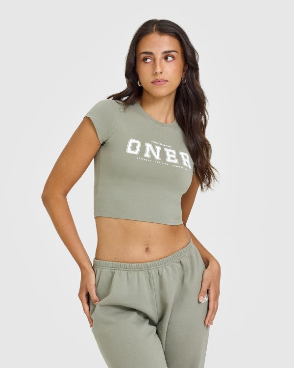 Cotton Baby T-Shirt with Printed Logo | Soft Sage Green Online now