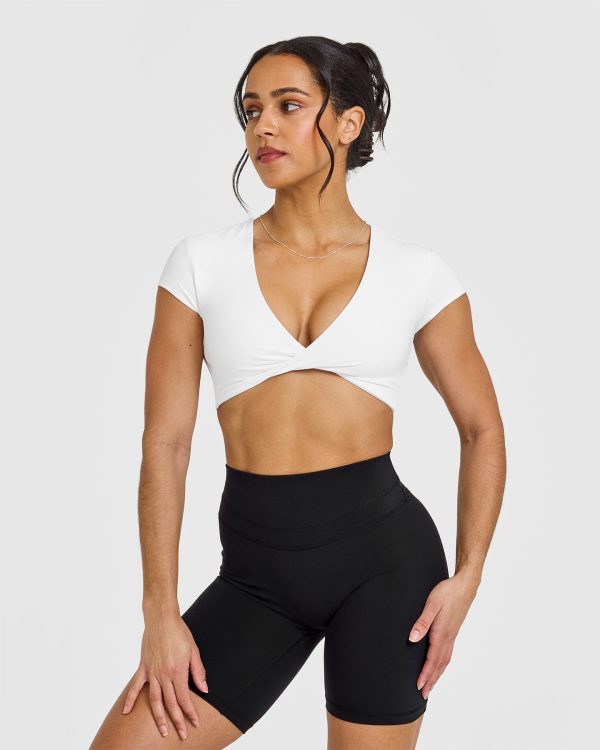 Unified Twist Front Short Sleeve Crop Top | White For Cheap