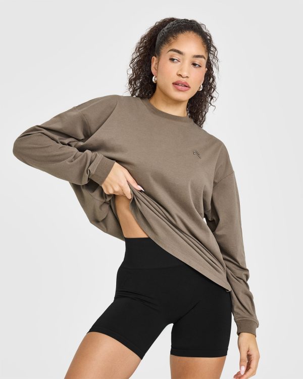 Classic Oversized Lightweight Long Sleeve Top | Moss Brown Sale