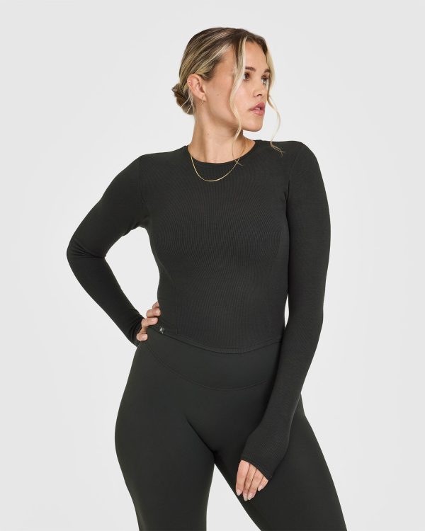 Mellow™ Rib Mid Long Sleeve Top | Soft Black on Sale